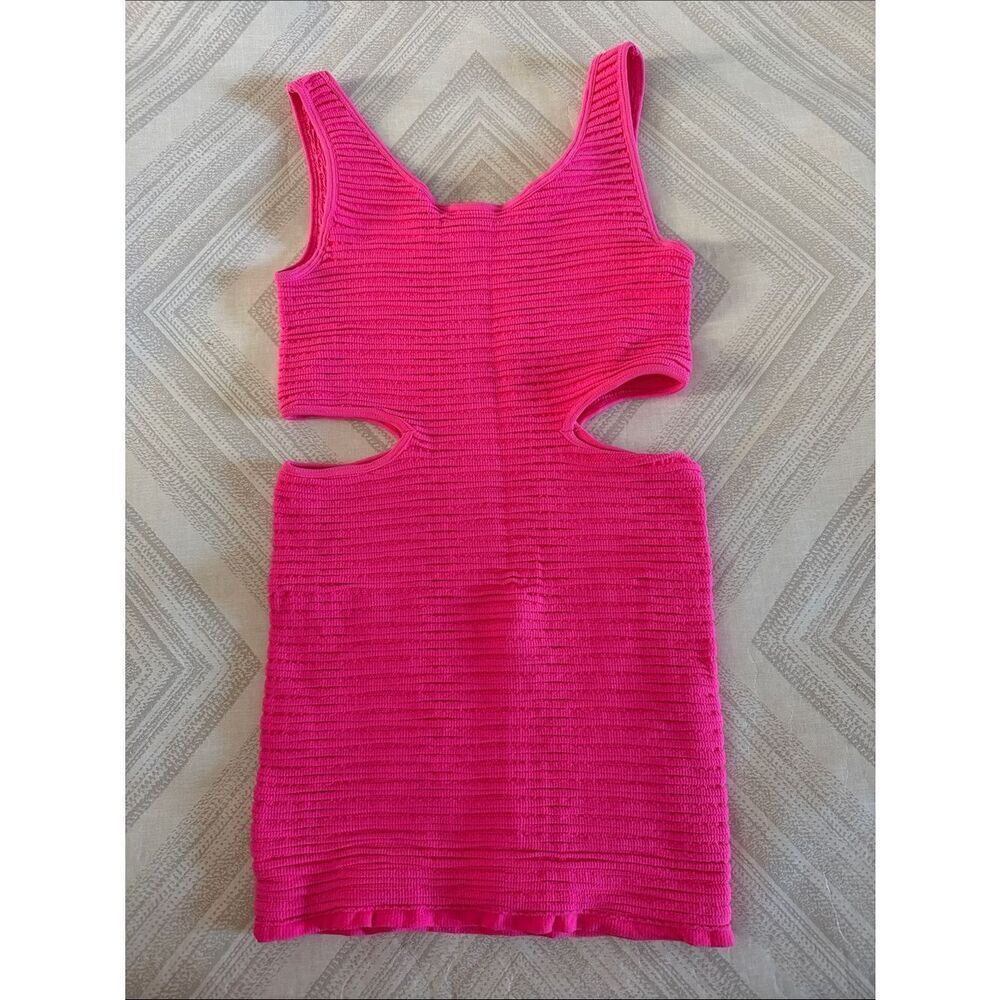 Katie J NYC Hot Pink Crinkle Cutout Mini Dress XS/S Girls Stretch Tank Dress
